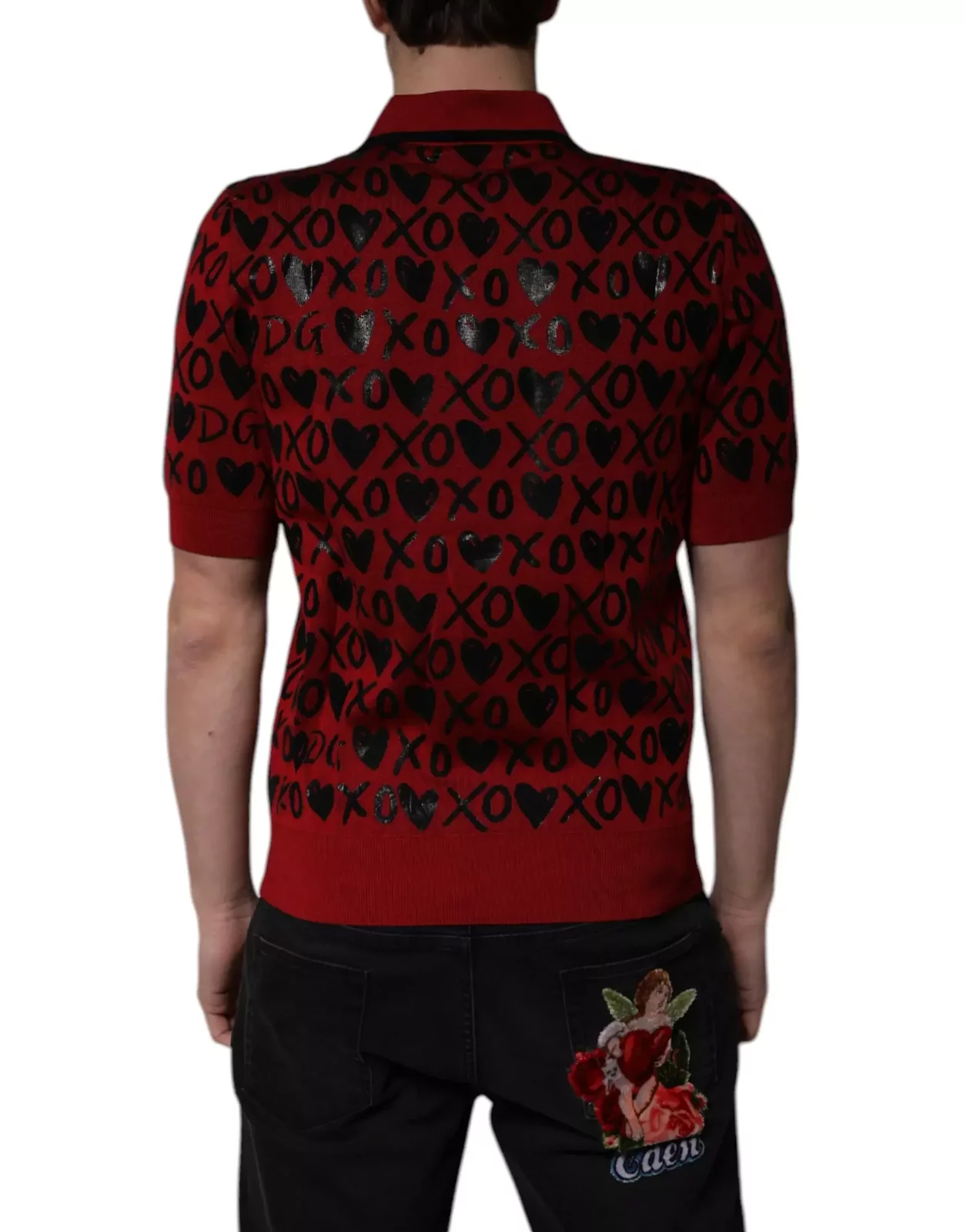 Short Sleeve Polo Shirt XOXO Pattern - Red / IT48 | M