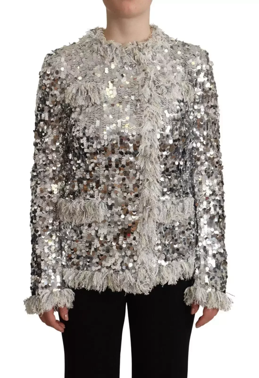 Sequin Fringe Jacket - Silver / 40 IT