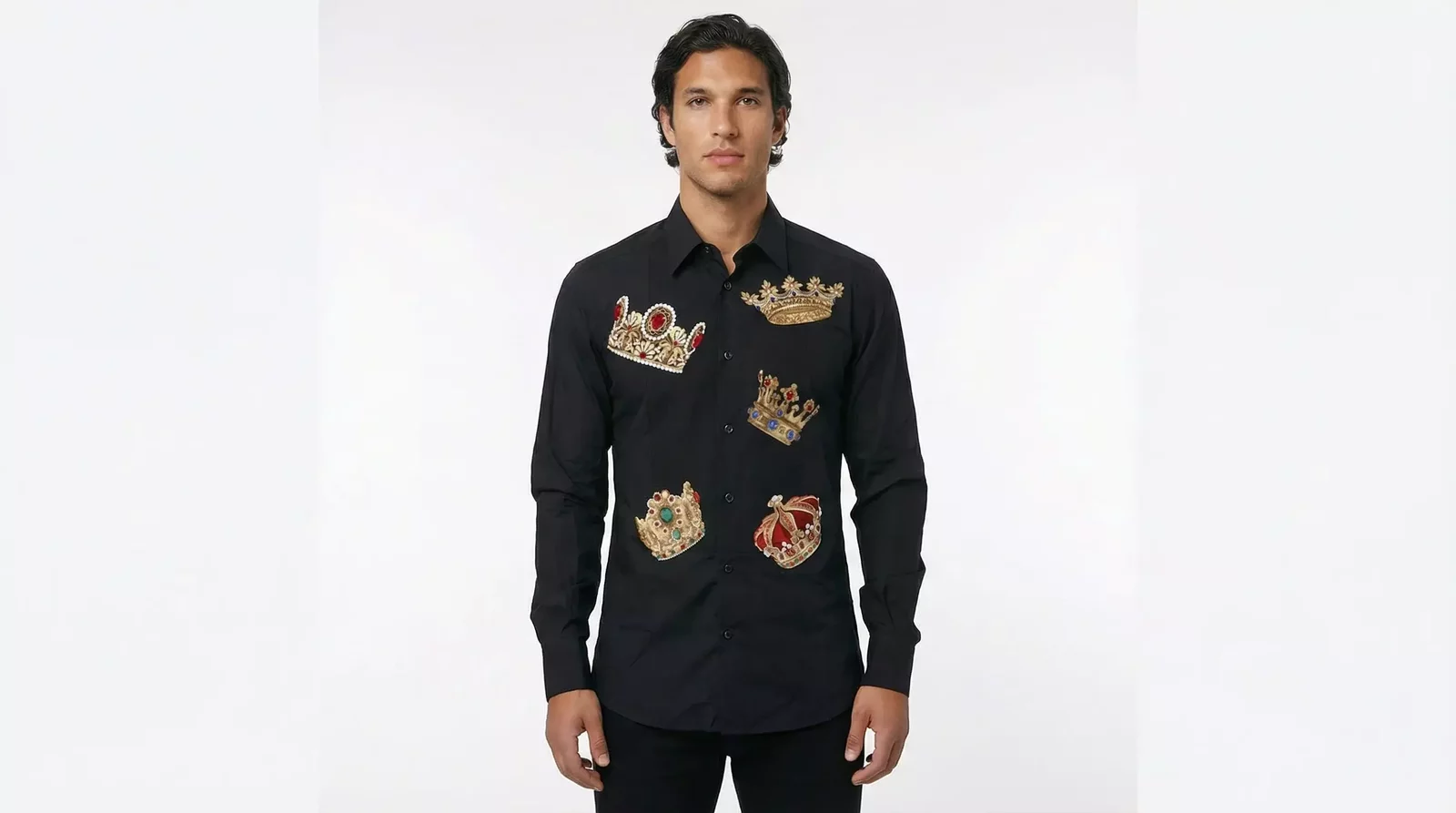 CrownEmbroidered Shirt Long Sleeve - Black / IT37 | XS