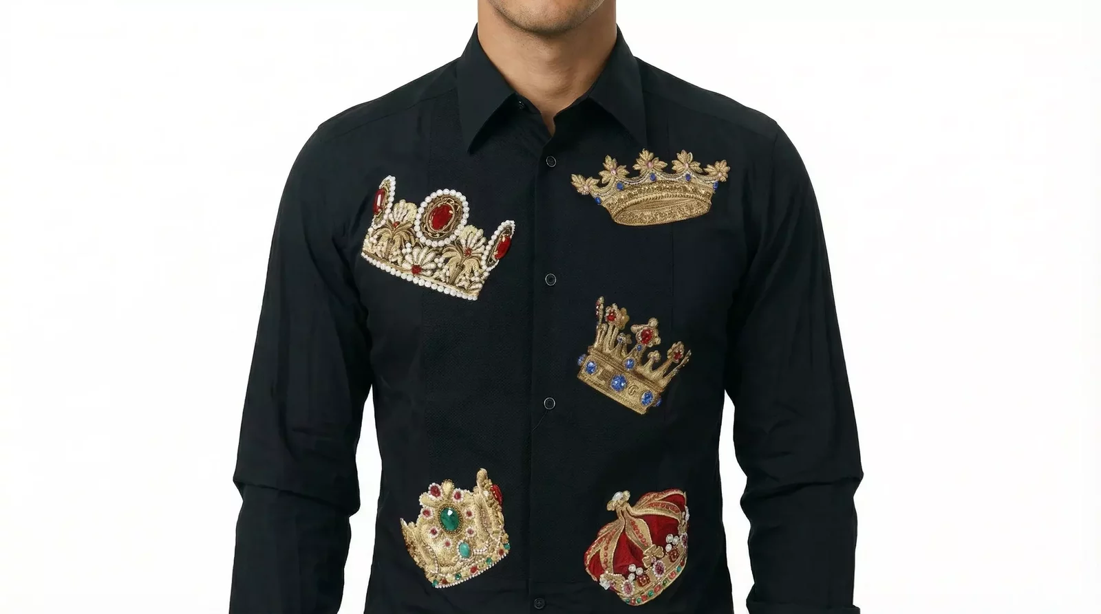 CrownEmbroidered Shirt Long Sleeve - Black / IT37 | XS