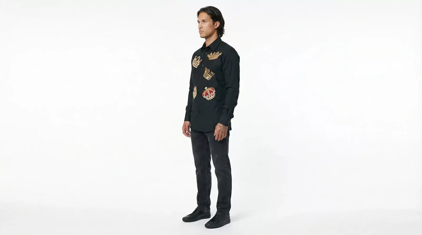 CrownEmbroidered Shirt Long Sleeve - Black / IT37 | XS