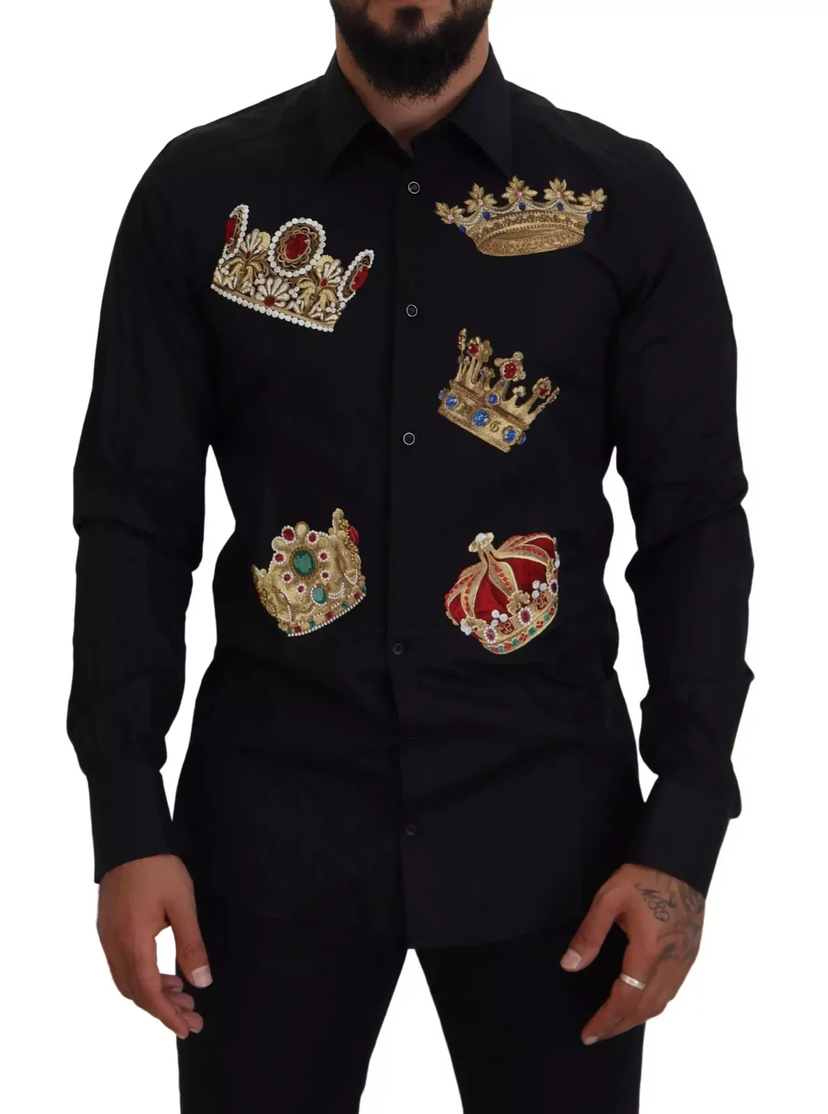 CrownEmbroidered Shirt Long Sleeve - Black / IT37 | XS