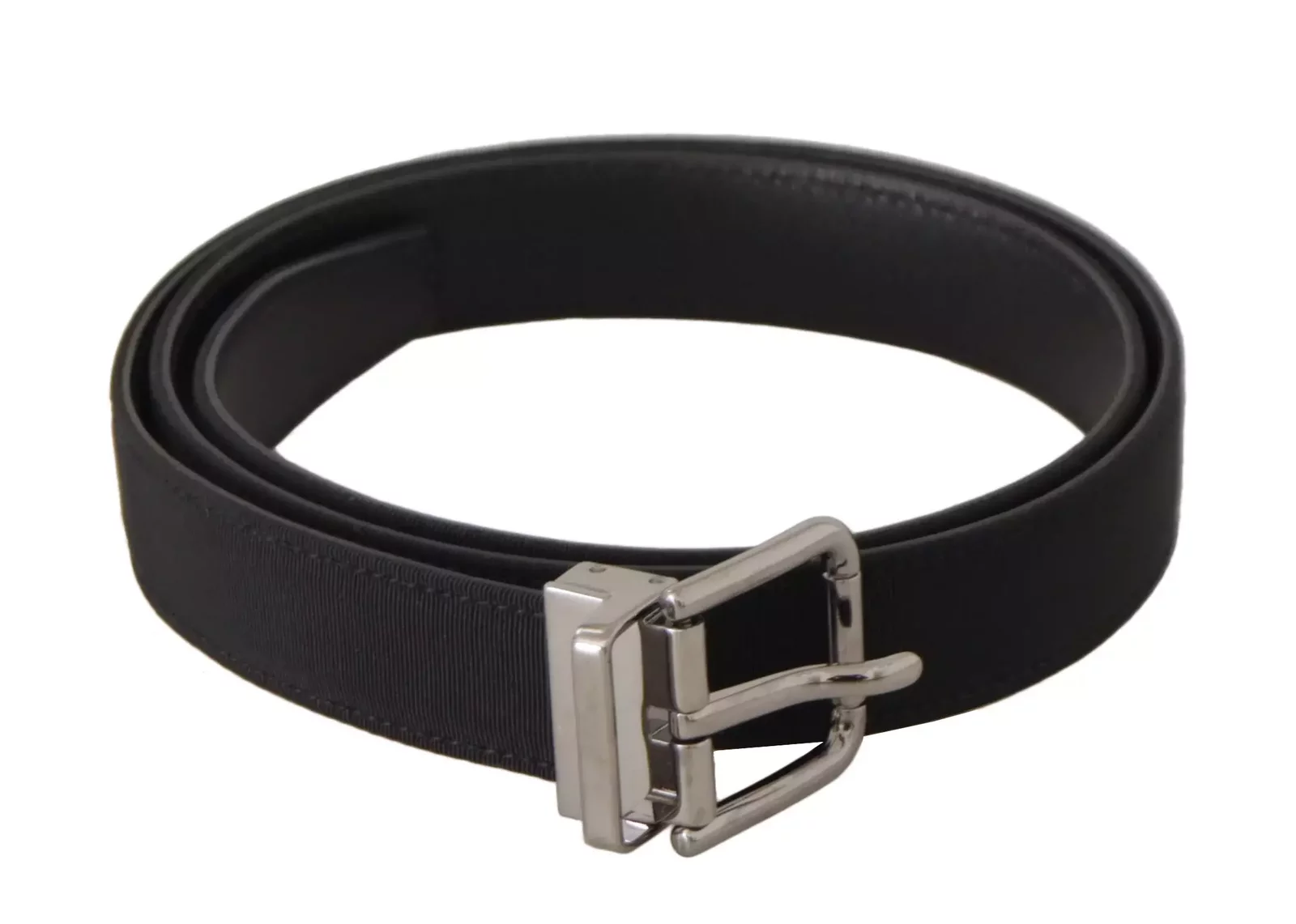 Grosgrain Fabric Belt with Metal Buckle - Black / 85 cm / 34 Inches