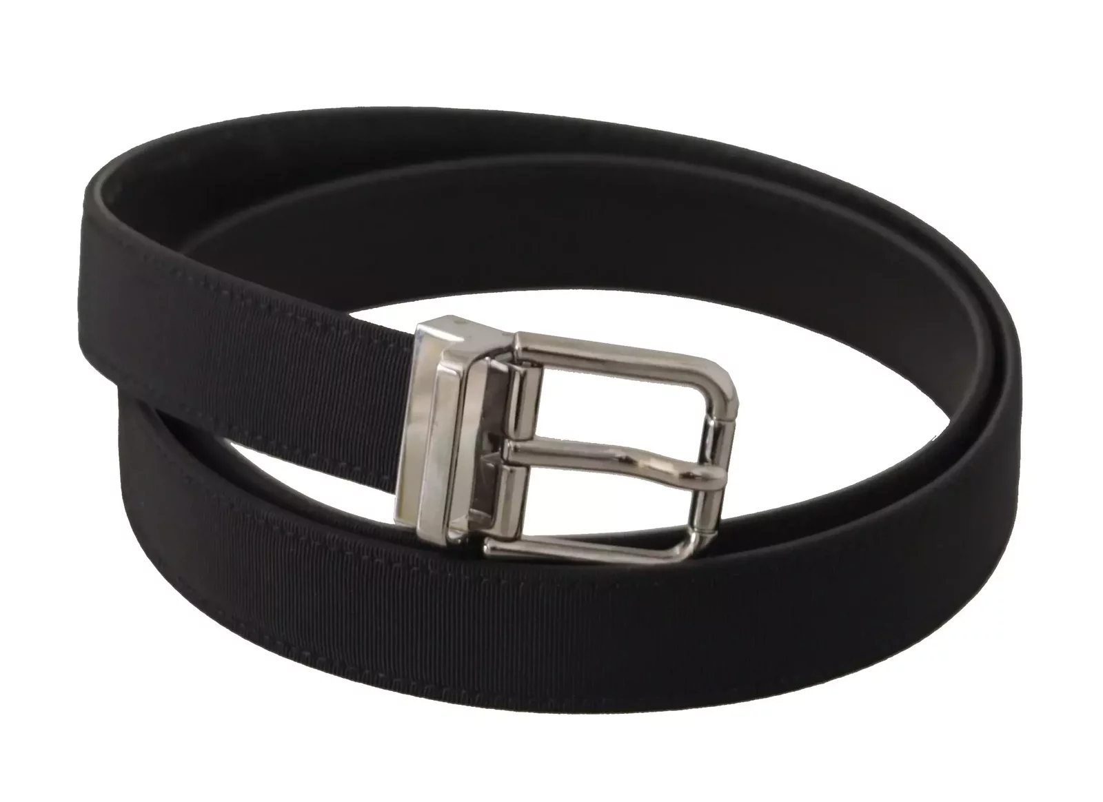 Grosgrain Fabric Belt with Metal Buckle - Black / 85 cm / 34 Inches