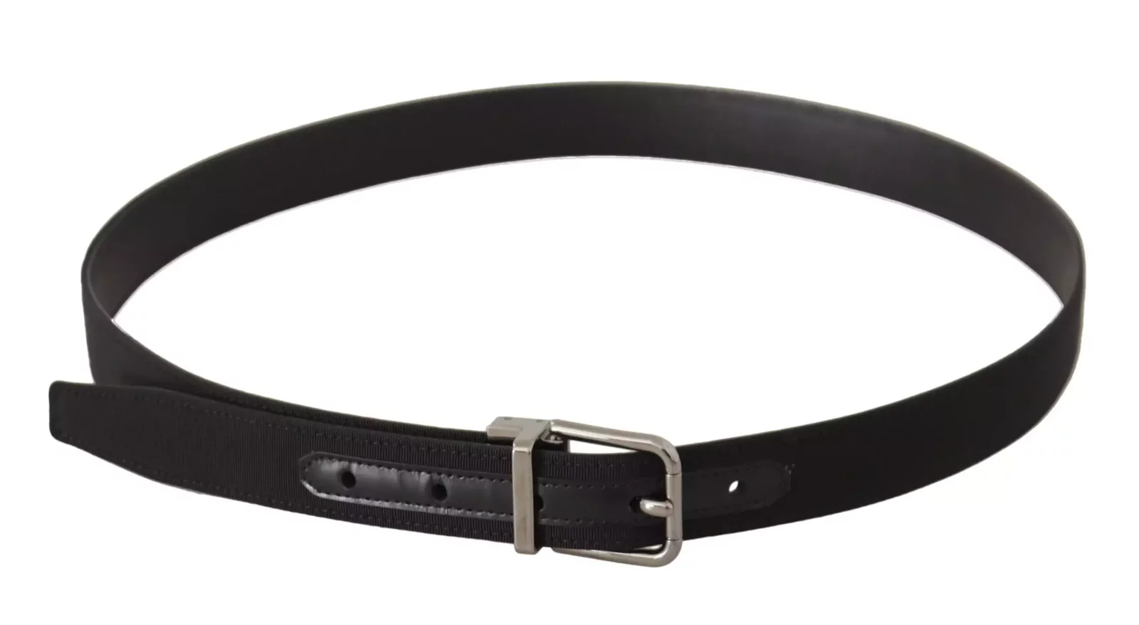Grosgrain Fabric Belt with Metal Buckle - Black / 85 cm / 34 Inches