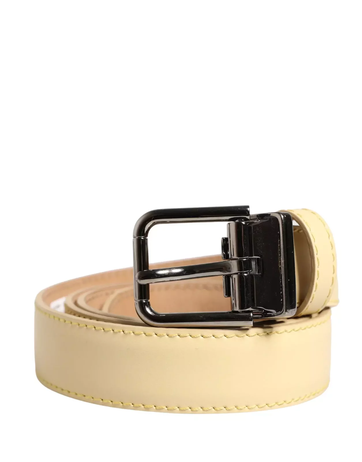 Classic Leather Belt with Metal Buckle - Yellow / 85 cm / 34 Inches