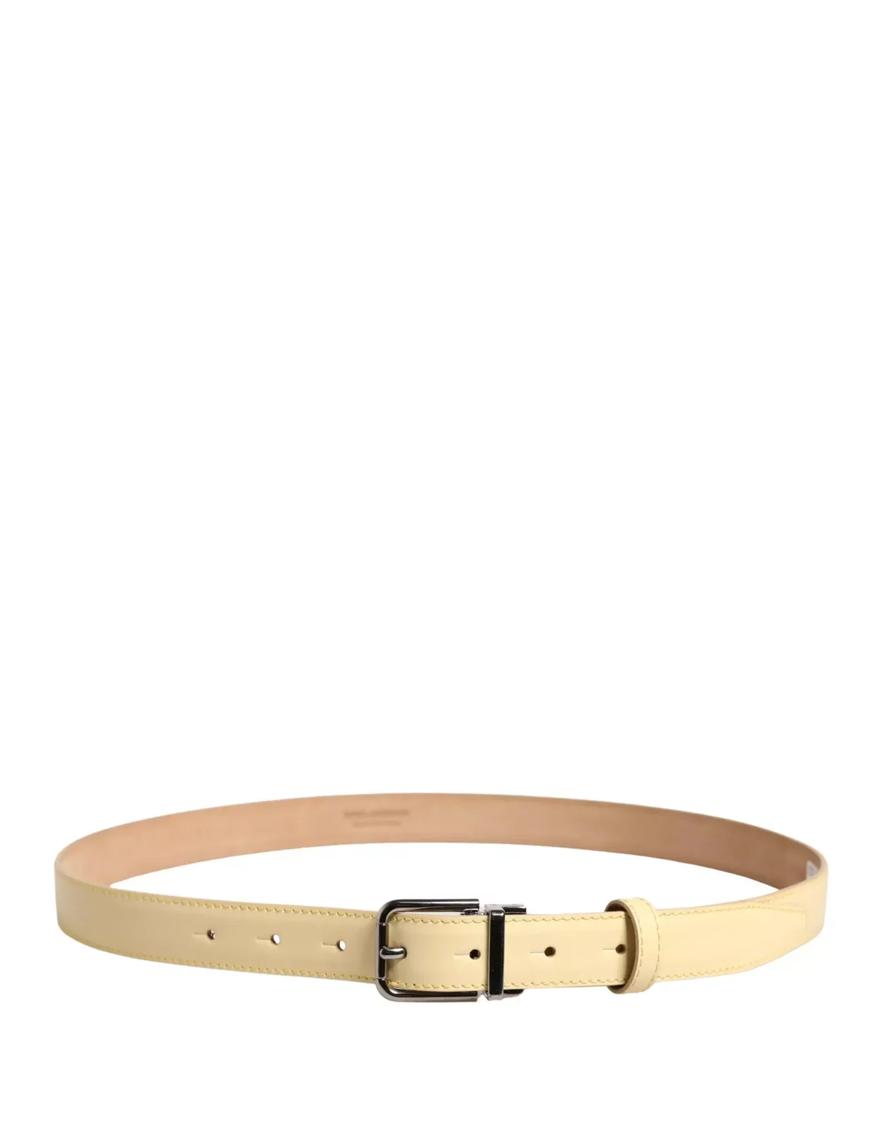 Classic Leather Belt with Metal Buckle - Yellow / 85 cm / 34 Inches