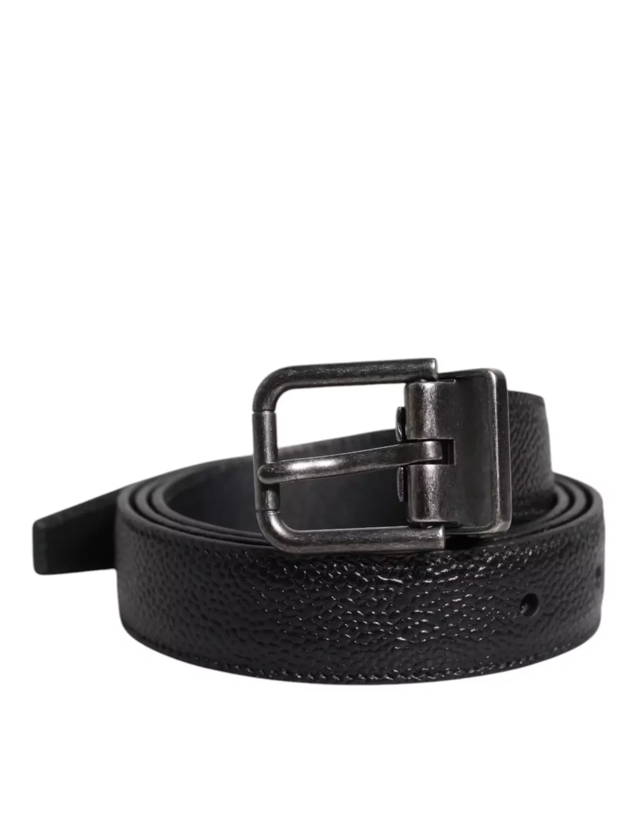 Leather Belt with Metal Buckle - Black / 90 cm / 36 Inches