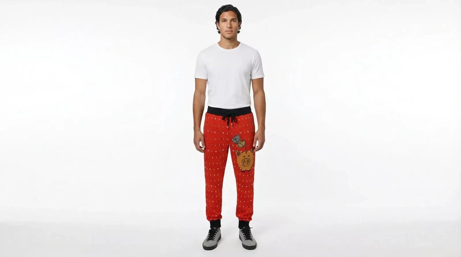 CrystalEmbellished Sweatpants Piggy Bank Design - Red / IT48 | M
