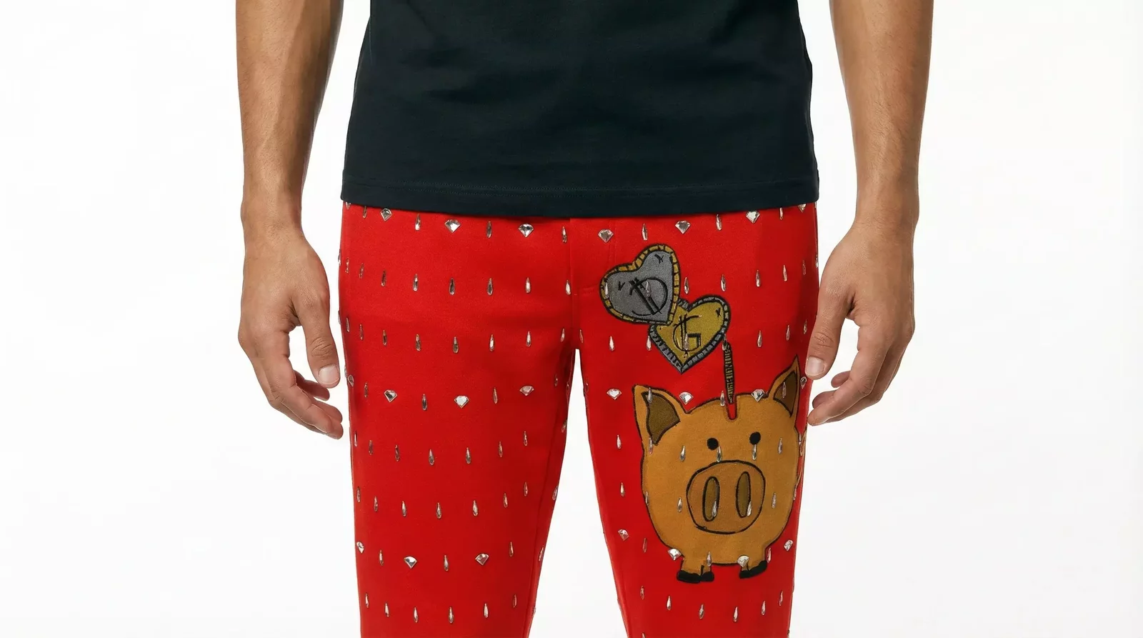 CrystalEmbellished Sweatpants Piggy Bank Design - Red / IT48 | M