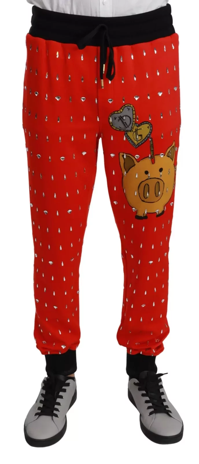 CrystalEmbellished Sweatpants Piggy Bank Design - Red / IT44 | XS