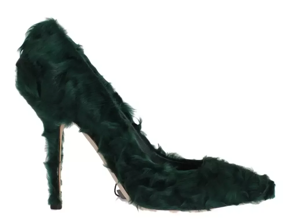 Lamb Fur Leather Pumps - Green / 40 EU
