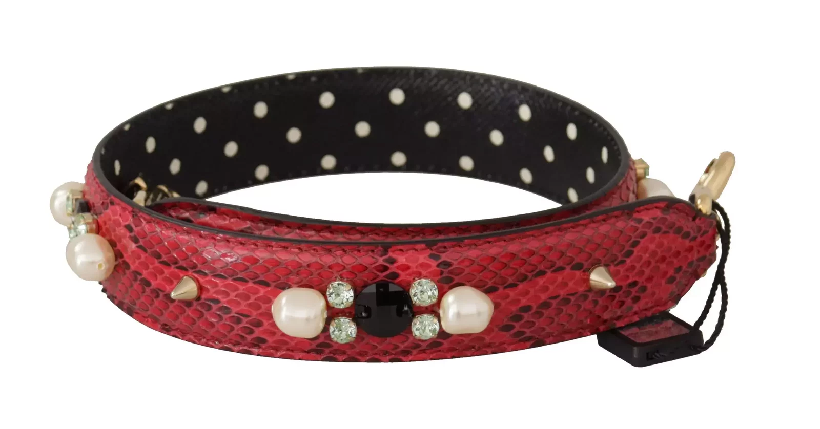Reversible Leather Shoulder Strap with Crystals - Red / One Size