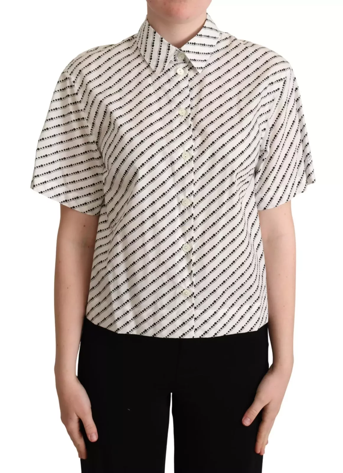 Dolce Gabbana Short Sleeve Collared Shirt - BlackWhite / IT42|M