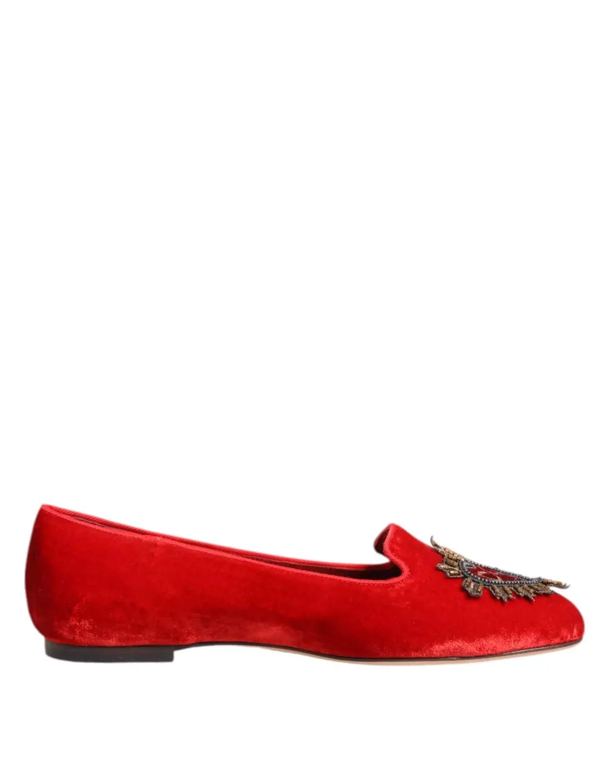 Velvet Heart Applique Loafers with Leather Sole - Red / EU36/US5.5