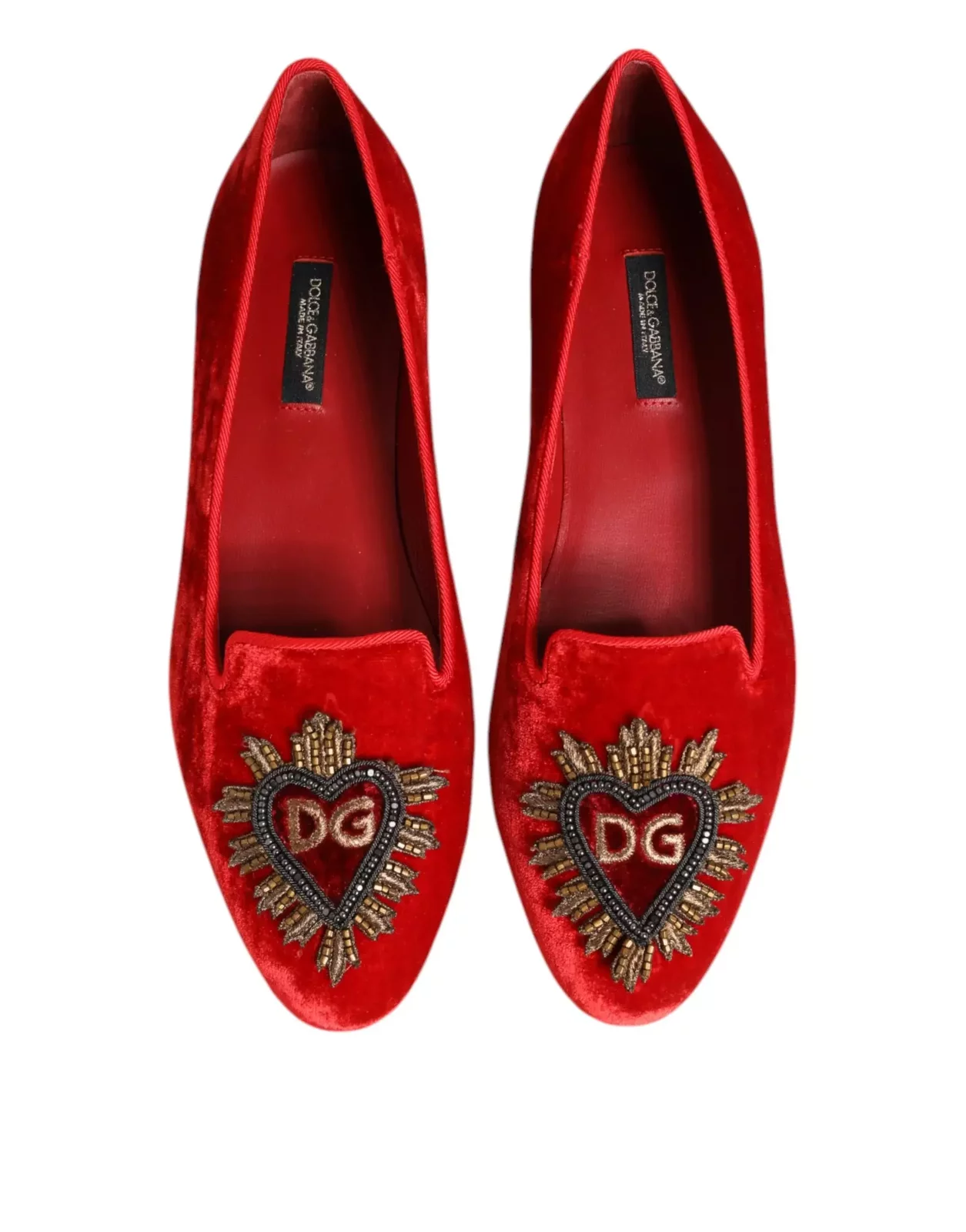 Velvet Heart Applique Loafers with Leather Sole - Red / EU36/US5.5