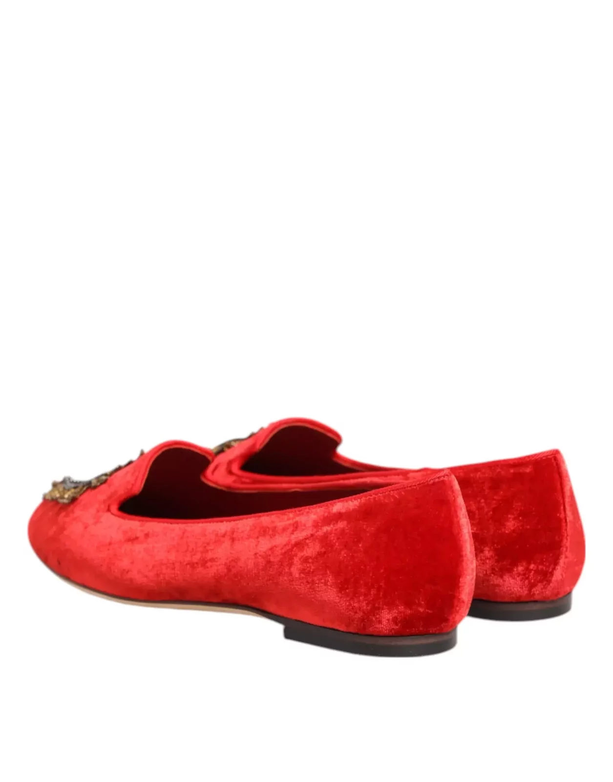Velvet Heart Applique Loafers with Leather Sole - Red / EU36/US5.5