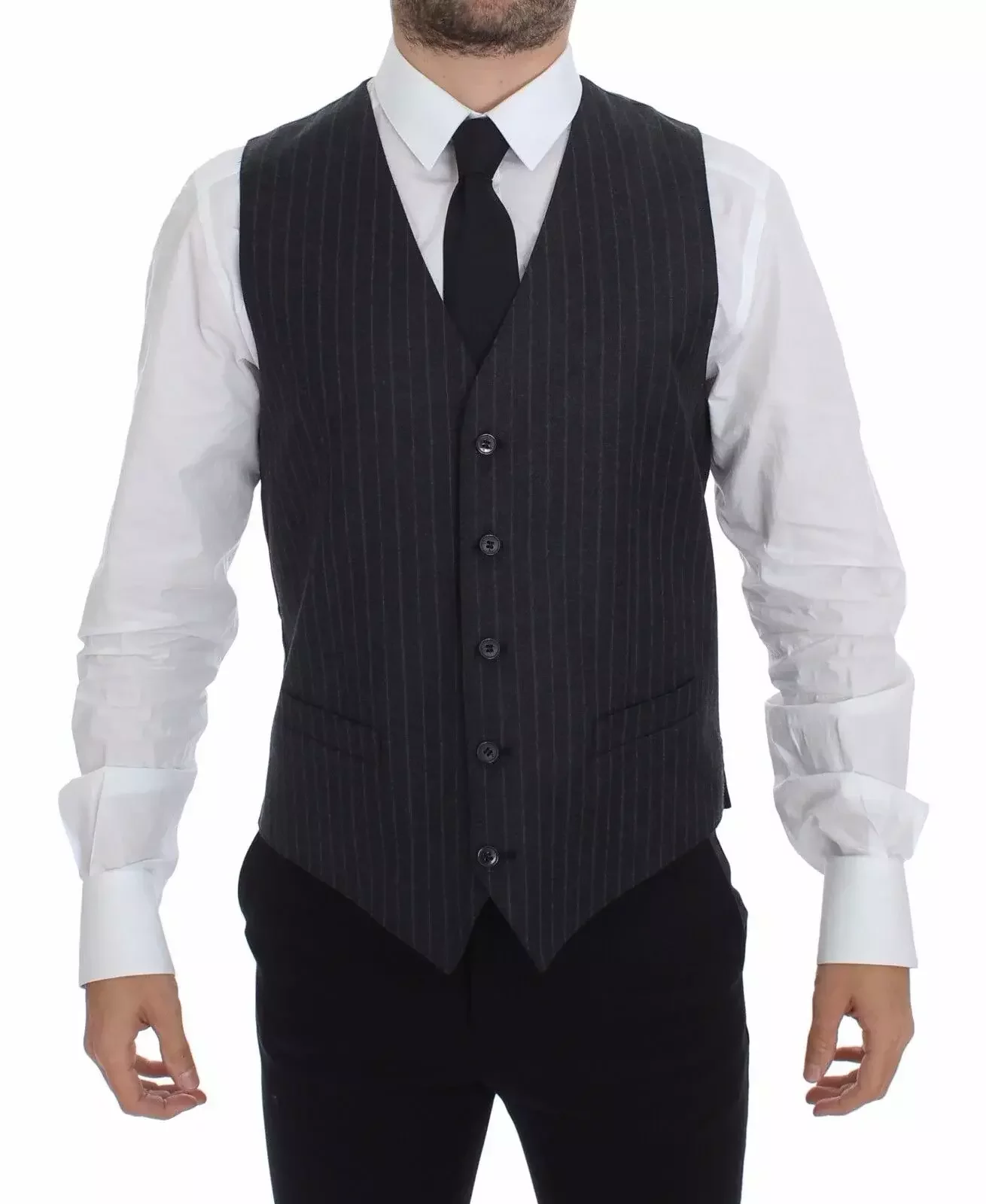 Gray Pinstripe Wool Vest - Gray / IT48 | M