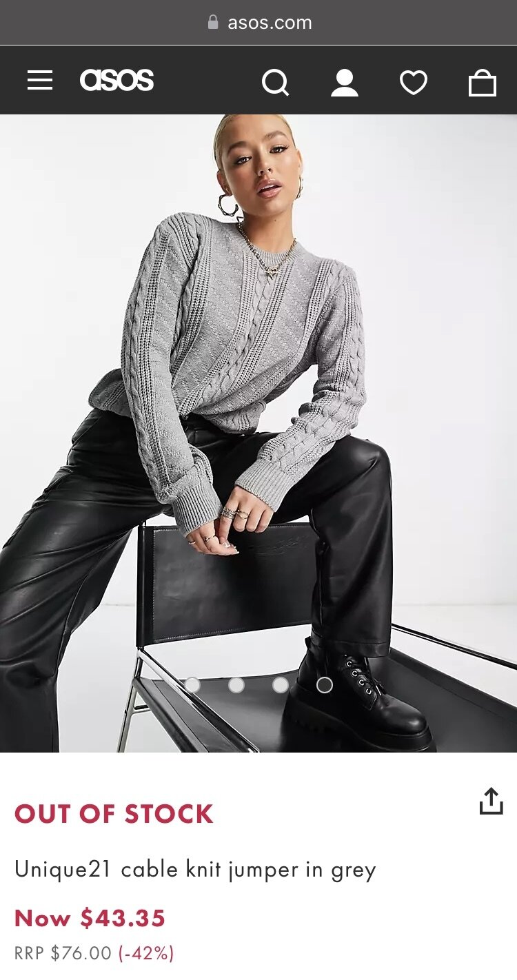 Grey cable knit jumper (M) - new