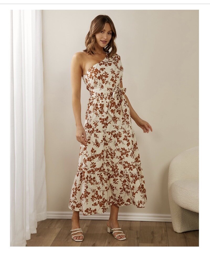 Rust floral one shoulder dress 