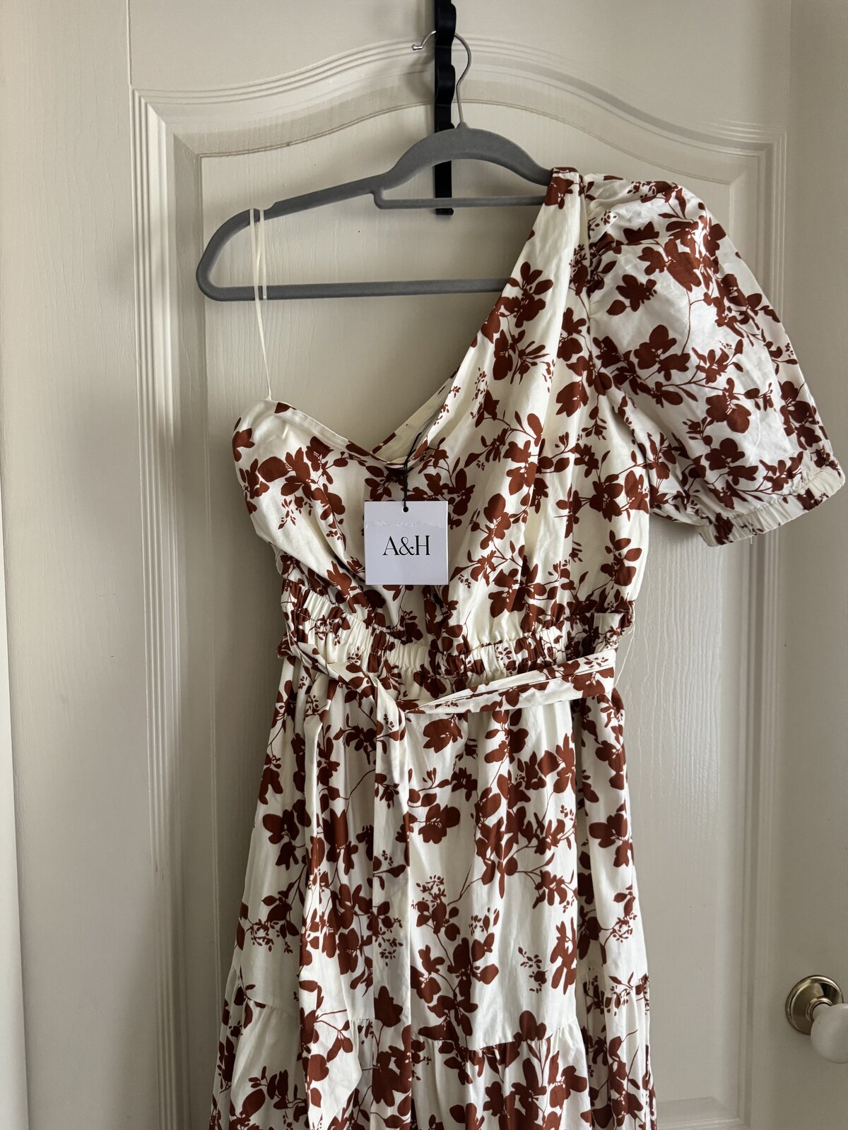 Rust floral one shoulder dress 