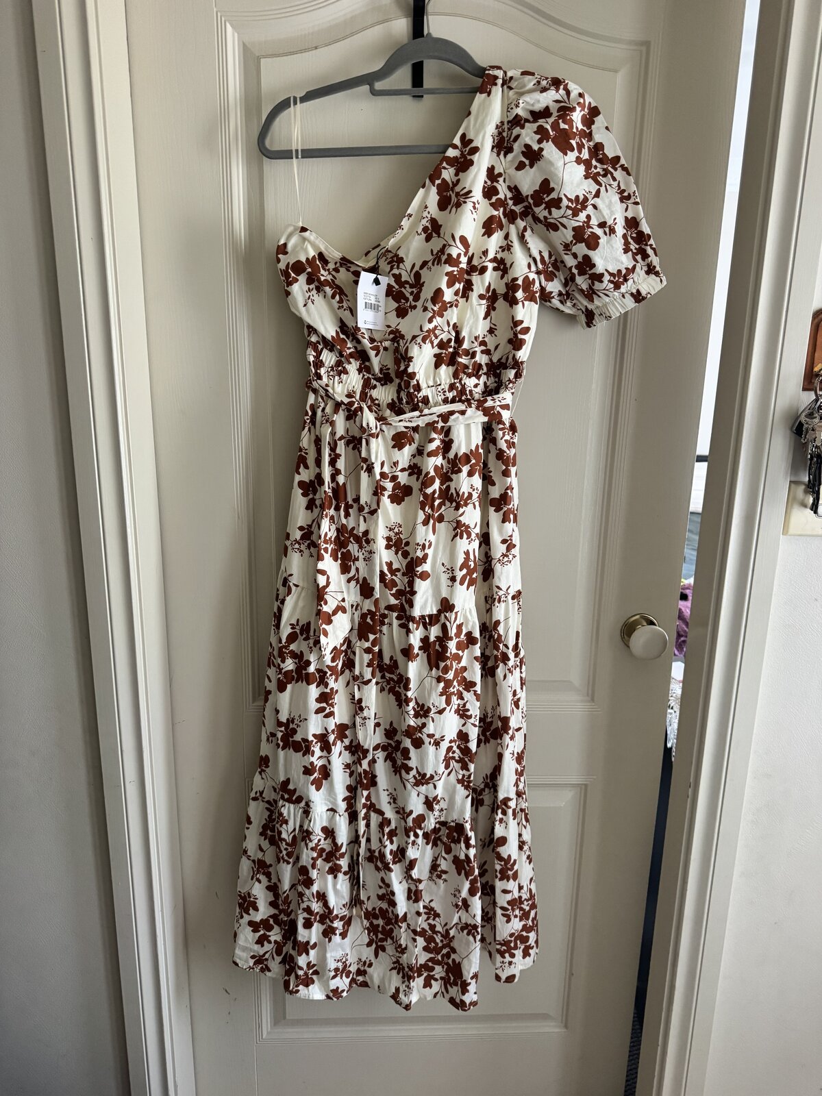 Rust floral one shoulder dress 