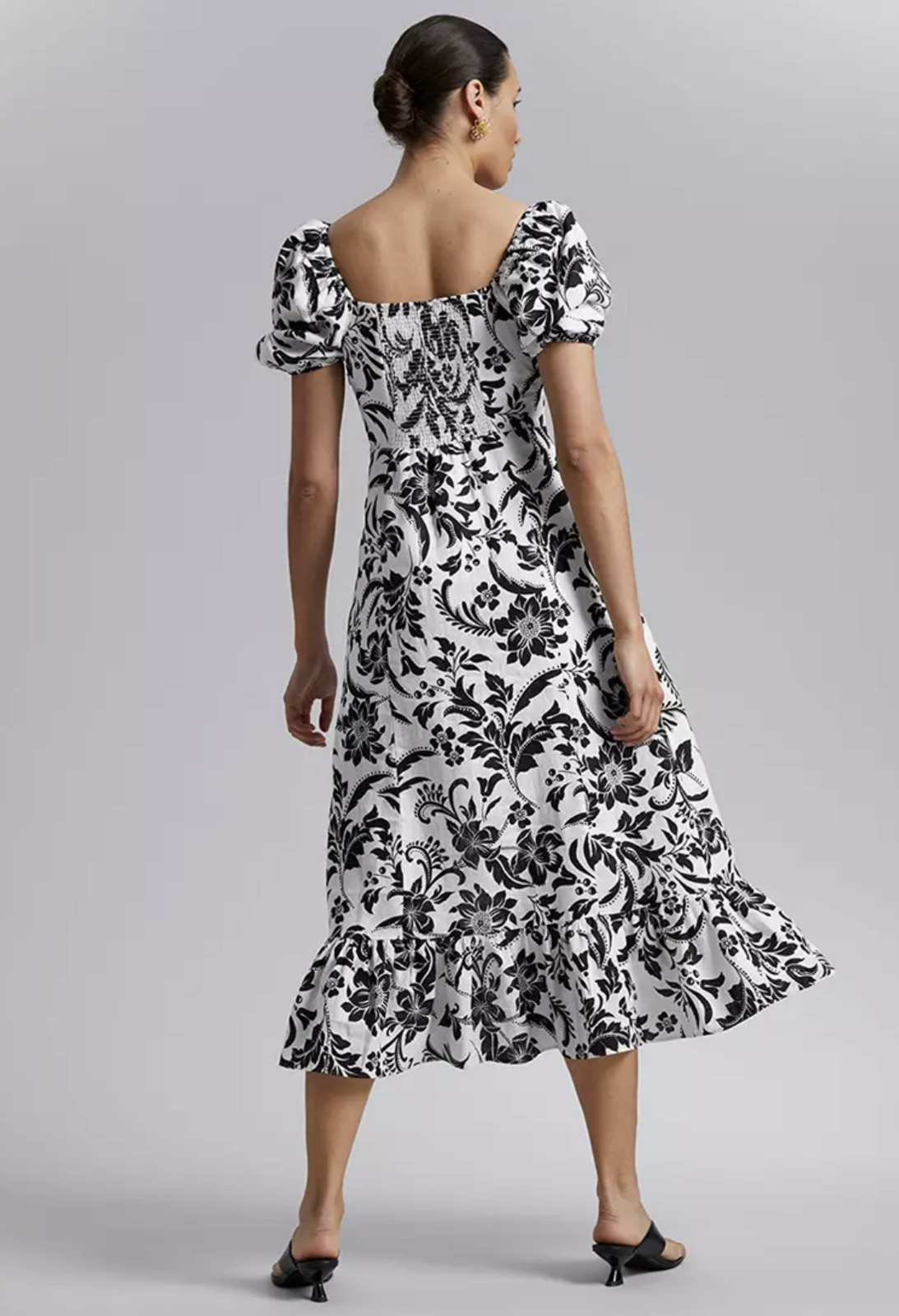 Puff Sleeve Linen Midi Dress