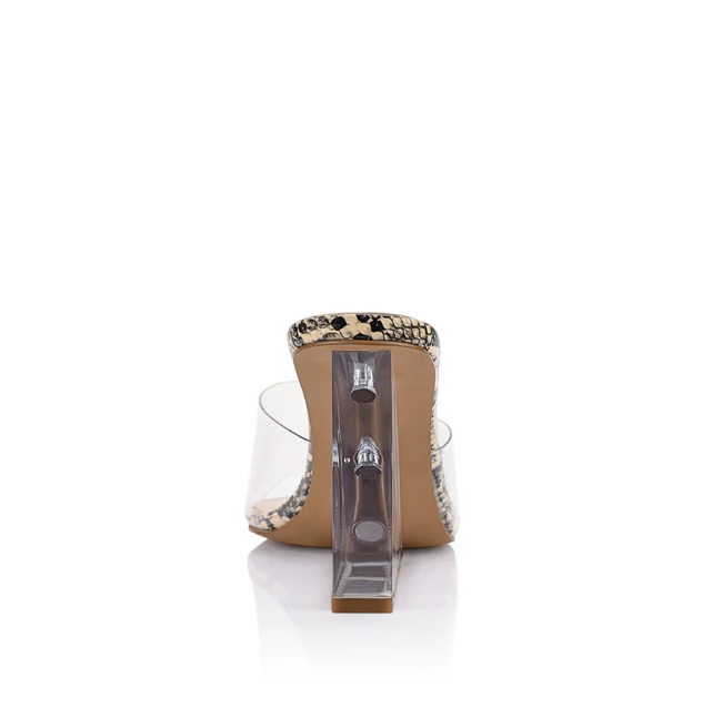 Suzy Wedge Lucite & Snake-Print Leather