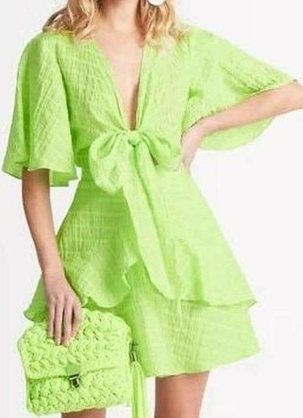tie front line green dress 14