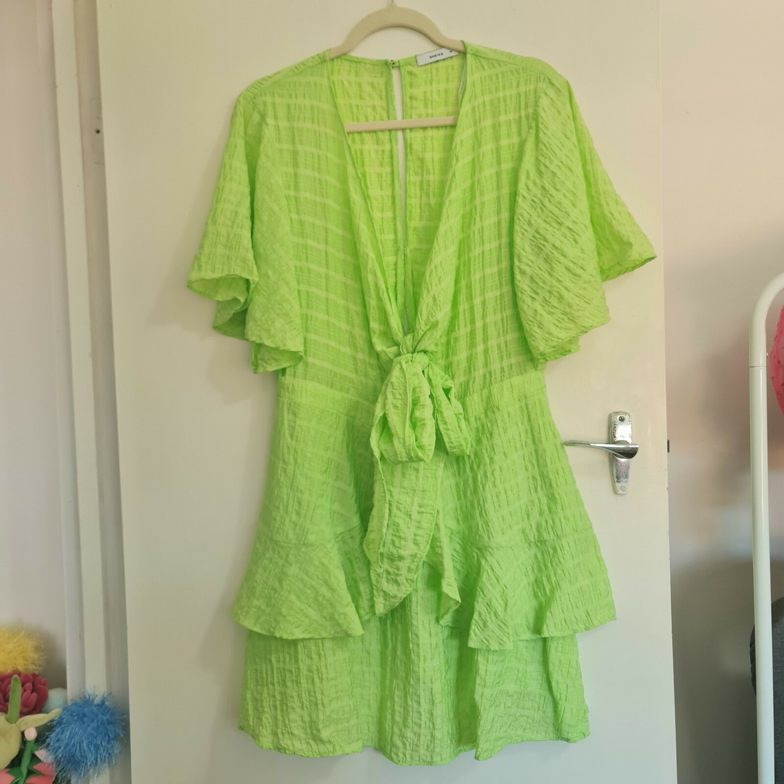 tie front line green dress 14
