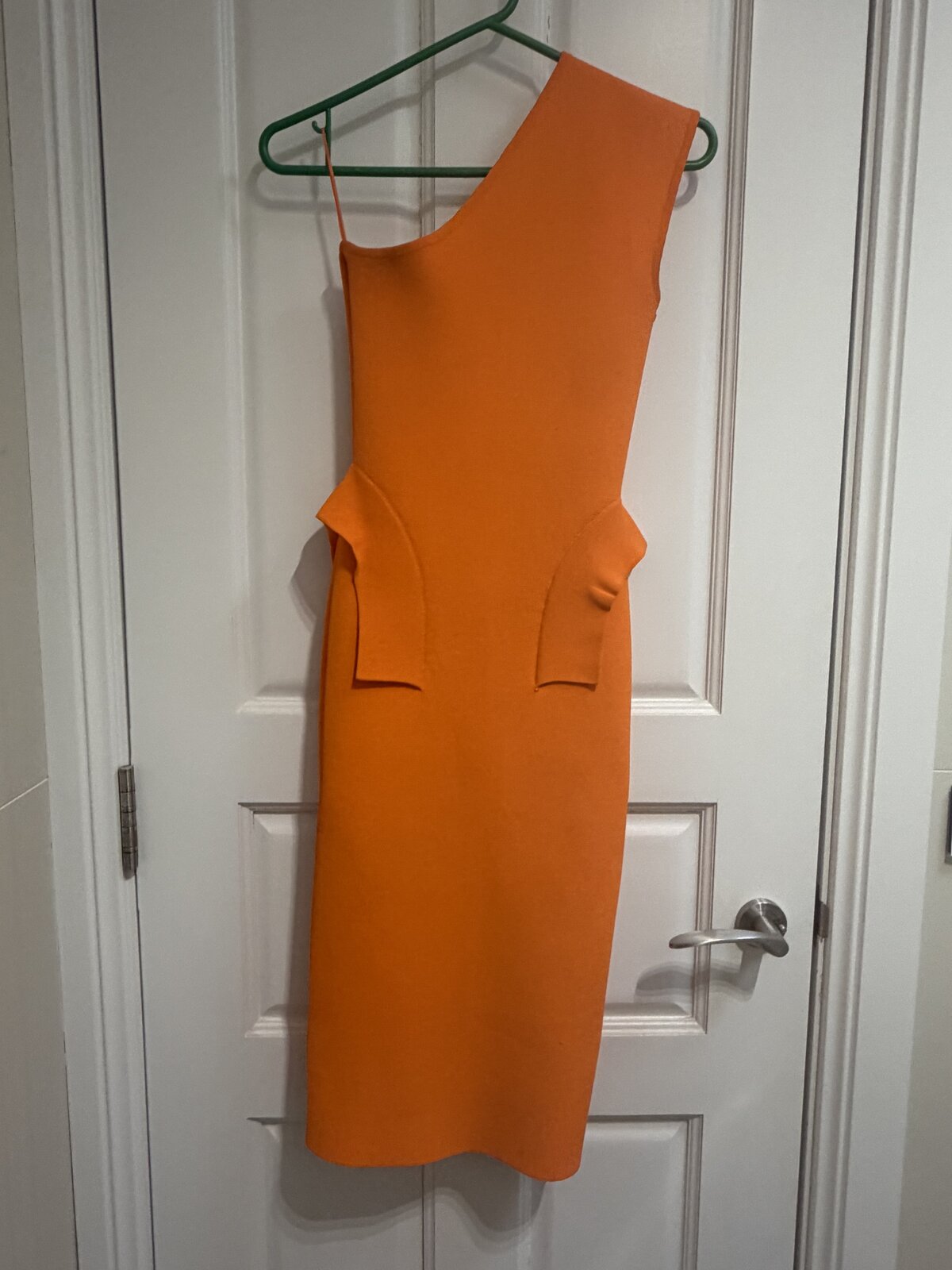 Crepe Knit One Shoulder Dress with Peplum Detail