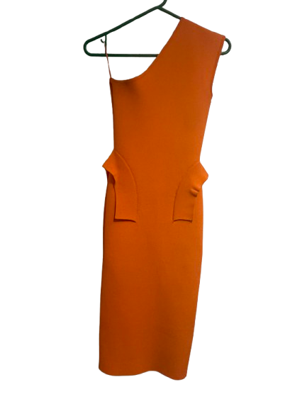 Crepe Knit One Shoulder Dress with Peplum Detail