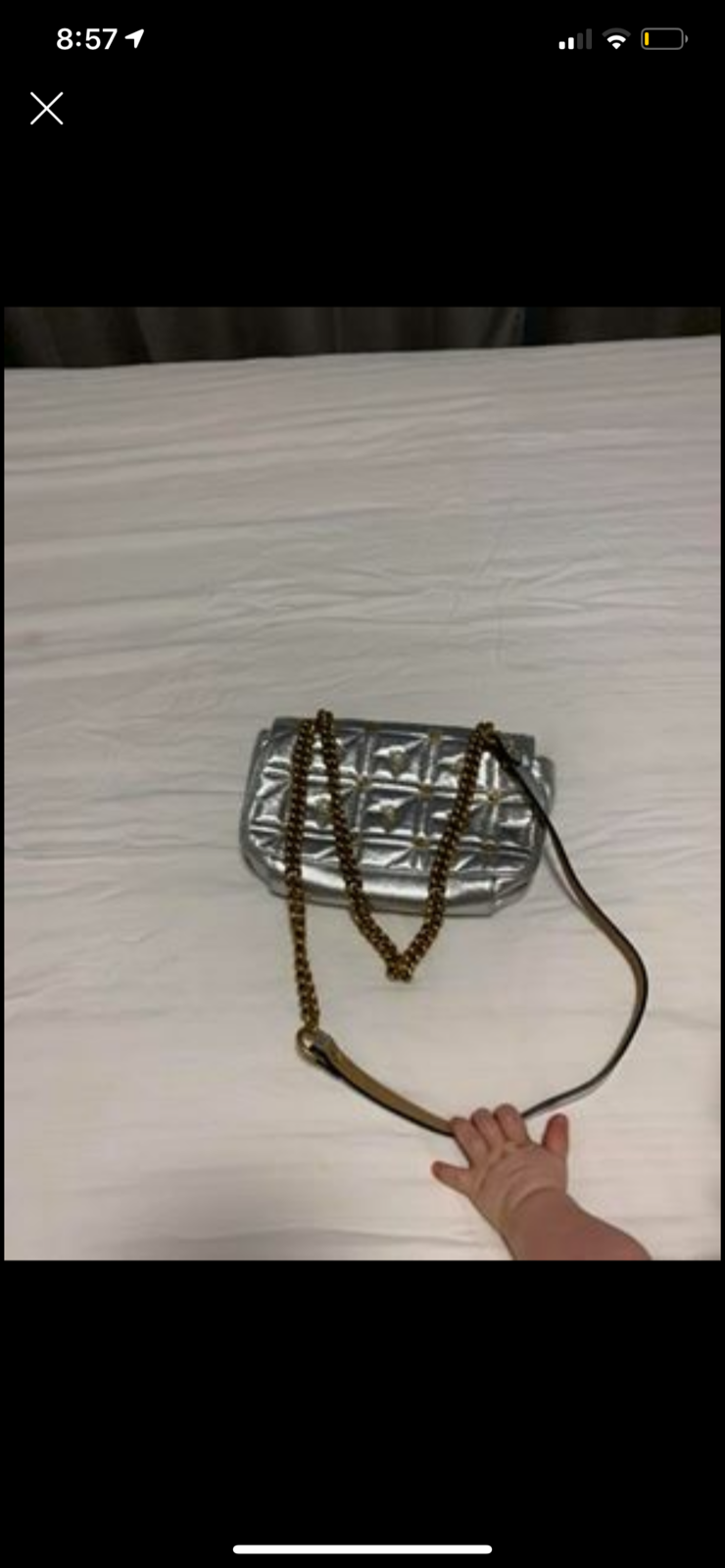 Metallic Matelasse Pearly Mini GG Marmont Bag Silver