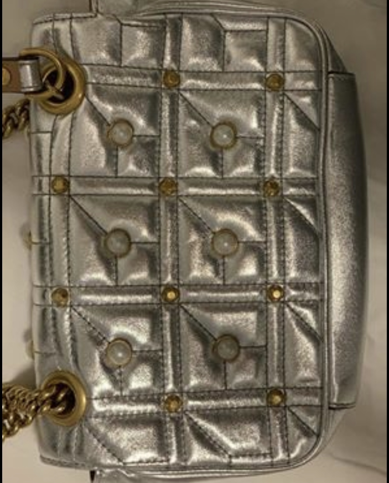 Metallic Matelasse Pearly Mini GG Marmont Bag Silver