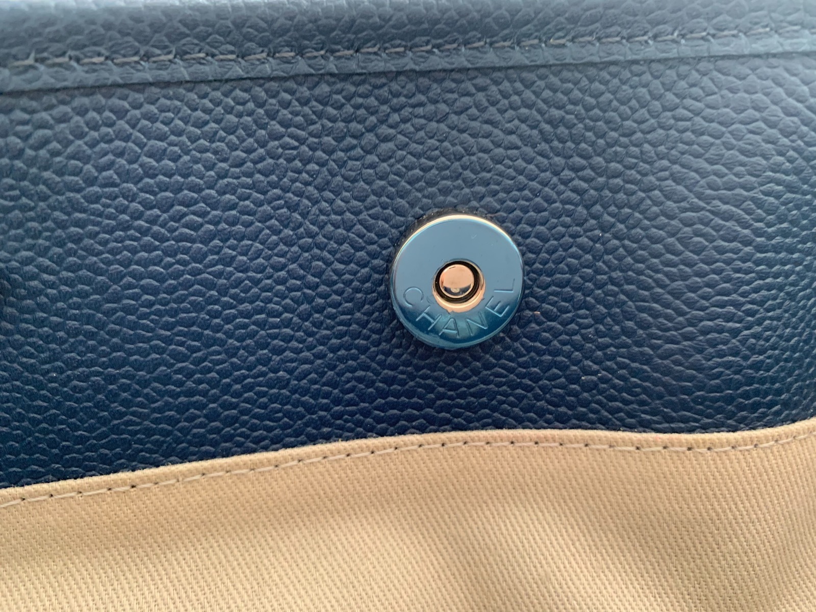Deauville Leather Blue Silver Chain Tote