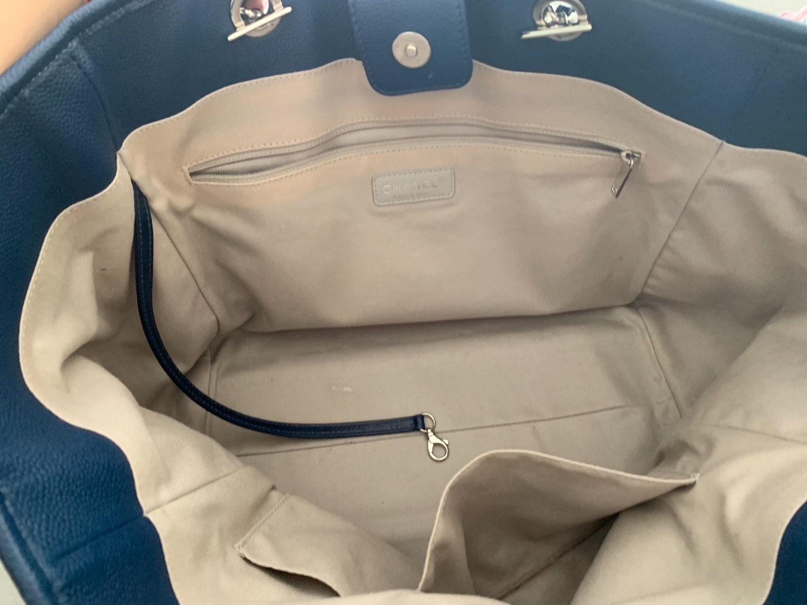 Deauville Leather Blue Silver Chain Tote