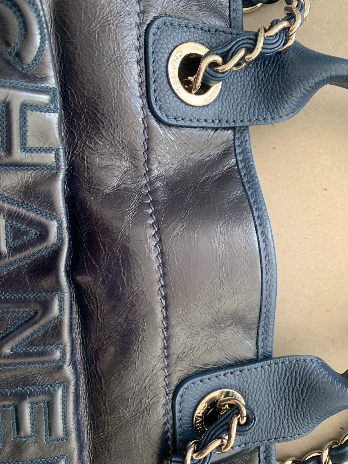 Deauville Leather Blue Silver Chain Tote