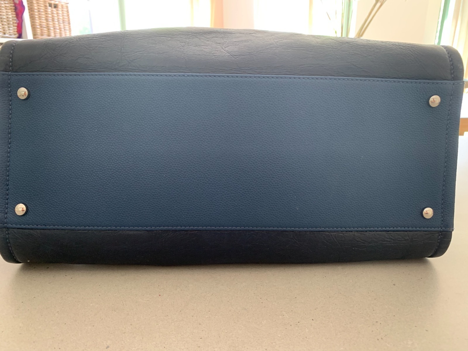 Deauville Leather Blue Silver Chain Tote
