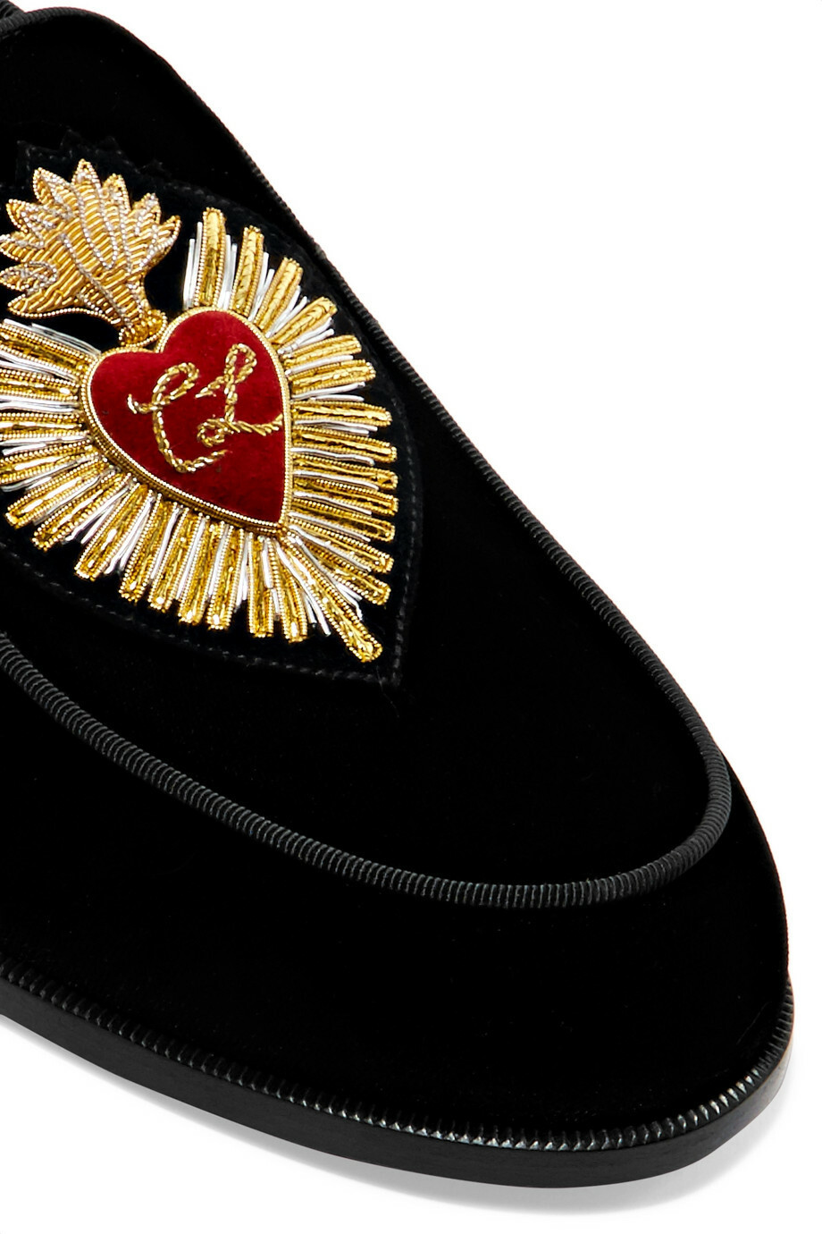 Christian Louboutin Black Velvet Perou Corazon Loafers Size 