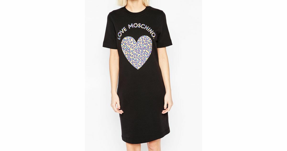 Moschino LOVE MOSCHINO logo t-shirt dress with leopard print heart Size 14  - AirRobe