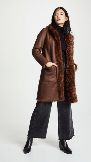 Brown Vince Reversible Shearling Coat VINCE Reversible Shearling