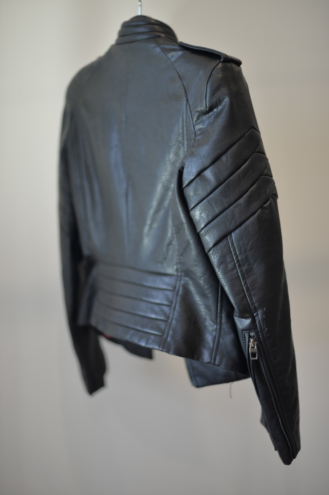 Faux Leather Jacket with Red Lining