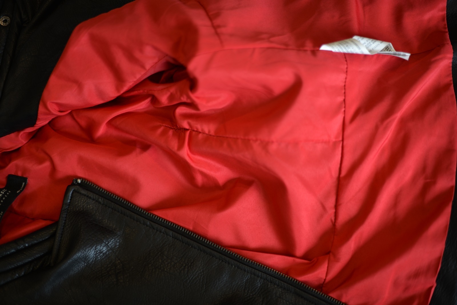 Faux Leather Jacket with Red Lining