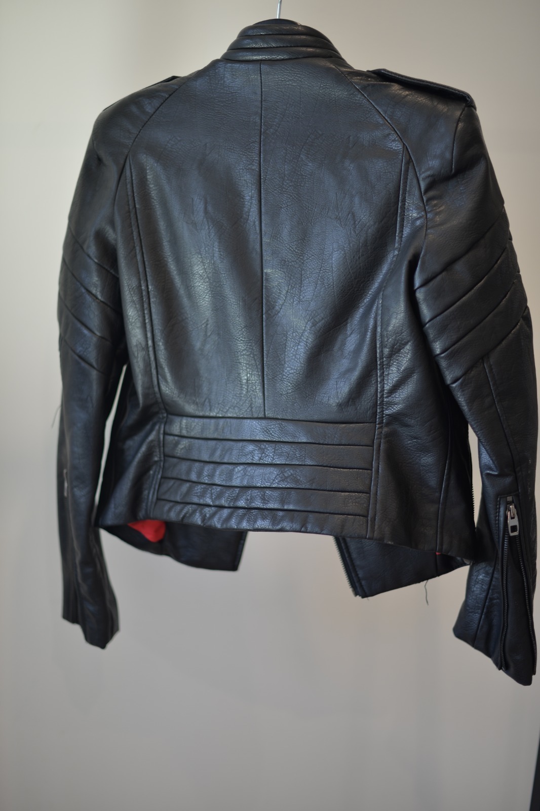 Faux Leather Jacket with Red Lining