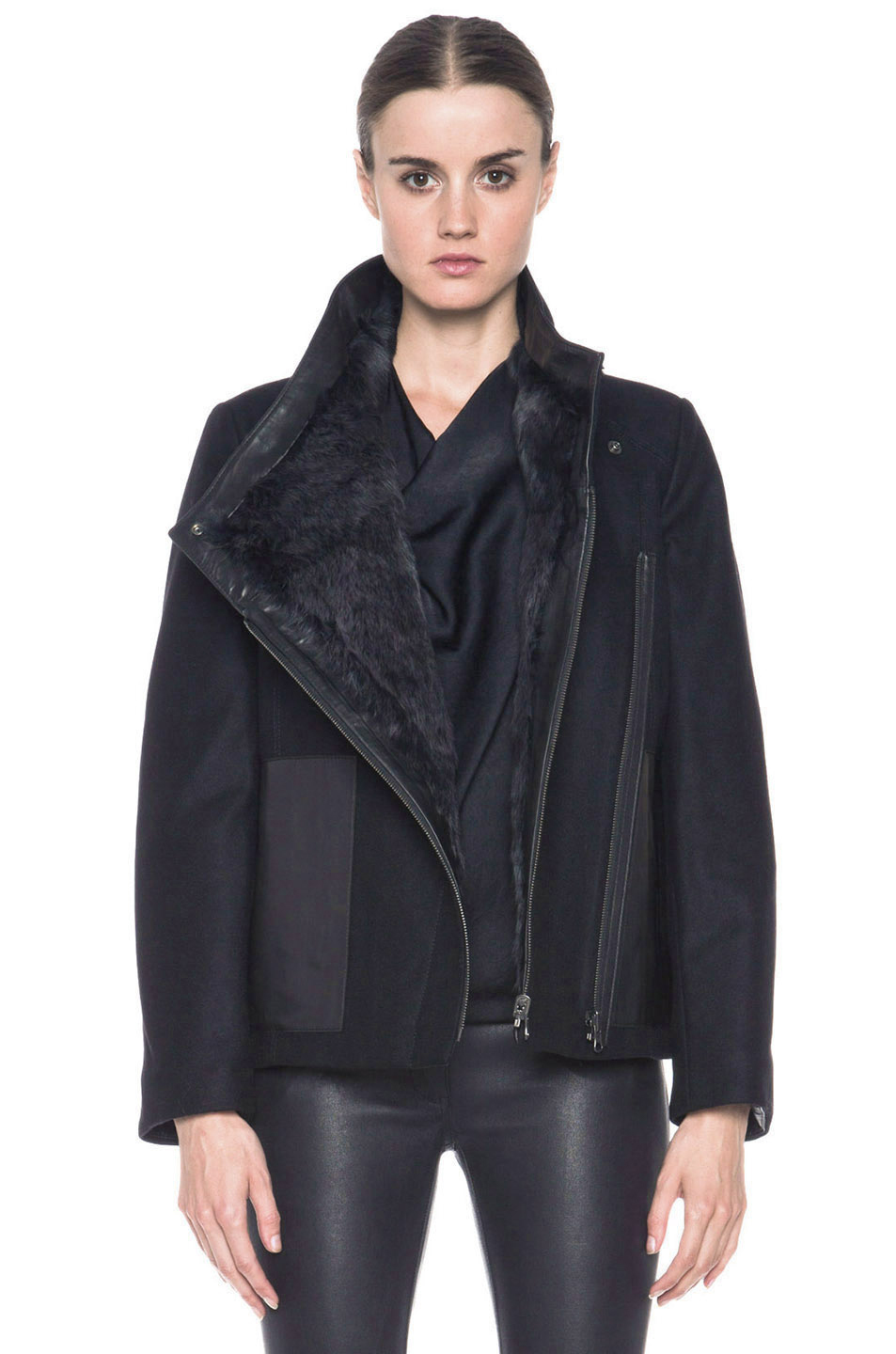 Black Void Felt Coat rabbit fur 