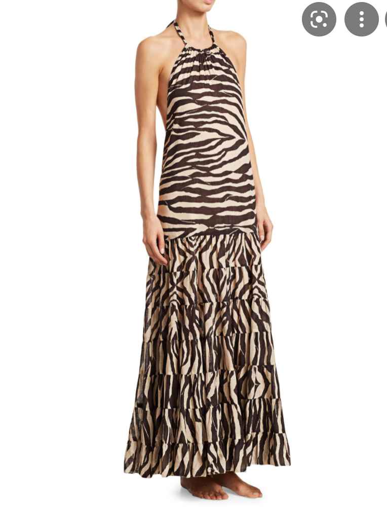 zimmermann silk linen printed fishbone strapless halter dress Zimmermann Luna Metallic Halter Dress in Cream