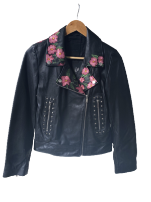 leather jacket with flowers