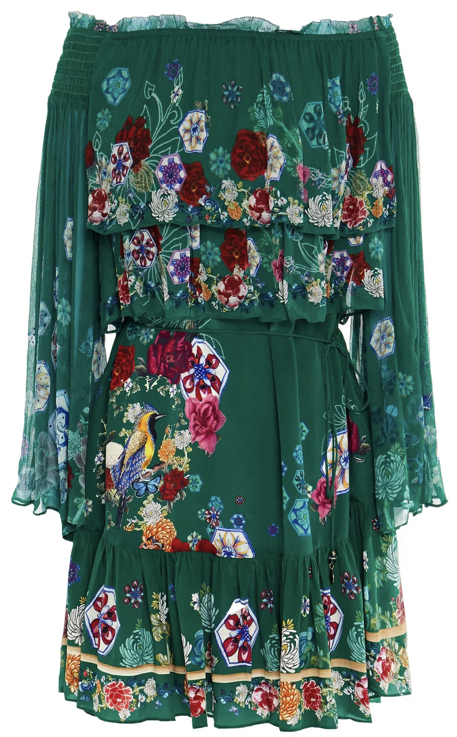 Off-the-shoulder tiered printed silk-georgette mini dress Size XS