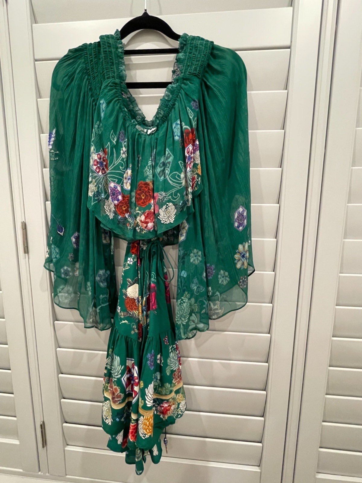 Off-the-shoulder tiered printed silk-georgette mini dress Size XS