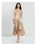 Gold silk Wrap Midi Dress Size 8